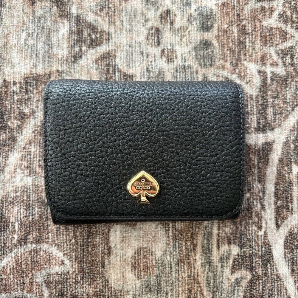 Kate Spade Black Textured Wallet with Gold Logo